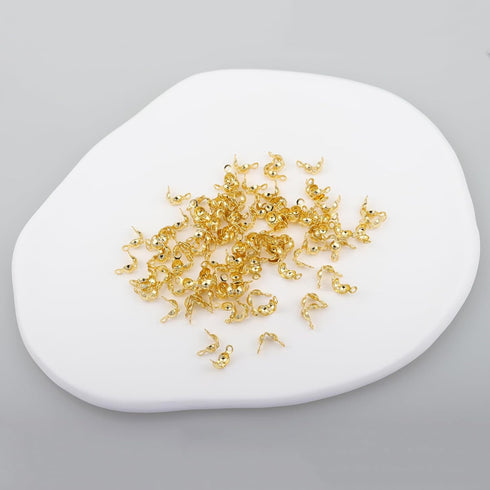 100 Pcs 18K Gold Crimp Beads for Jewelry Making - 4mm Crimp Bead Covers, Knot Covers for Jewelry Making, Knot Covers Clamshell Fold-Over Bead Cove...