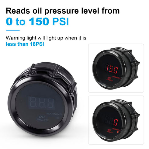 WATERWICH 2inch 52mm Oil Pressure Gauge 0-150 PSI DC12V Press Gauge Meter Kit for Car Truck Marine Vehicle Automotive...