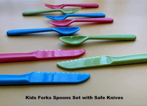 Kids Cutlery Set - Jawbush 9 Pcs Plastic Toddler Utensils Forks and Spoons with Knives for School Lunch Box Camping or Travel, Reusable Kids Silve...