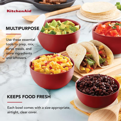 KitchenAid Prep Bowls with Lids, Set of 4, Empire Red 2...