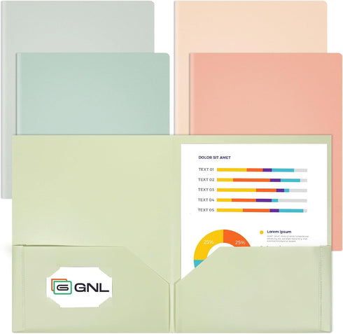 Plastic Folders with Pockets, Pack of 5, Muted Pastel Colors, Heavy Duty 2 Pocket File Folders Letter Size, Pocket Folders for School, Home, and O...