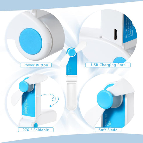 3 Pack Portable Pocket Fans Handheld Mini Fan Portable Foldable Fan Personal Travel Fan Hand Fan Summer USB Rechargeable Desk Fans for Home Women ...