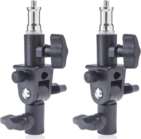 WELLMAKING 2PCS U Shape Tilt Adapter Swivel Mount Umbrella Holder Light Stand with Standard 1/4 to 3/8 inch Metal Male Screw Adapter Spigot Stud f...