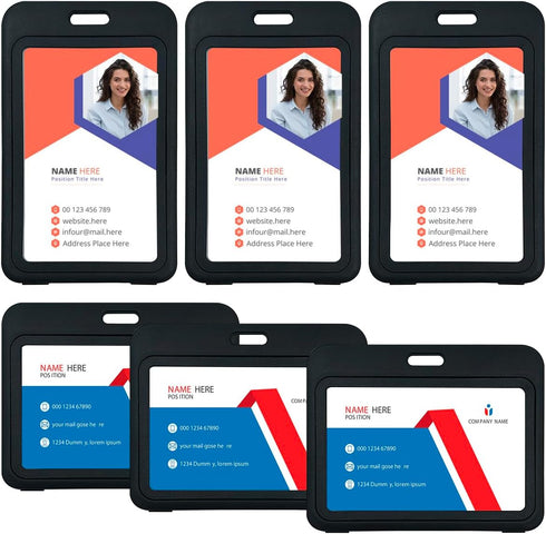 DaKuan 6 PCS ID Badge Holder, Double-Sided Transparent Vertical & Horizontal ID Card Holders, Hard Black Plastic Case Waterproof Card Holder for O...