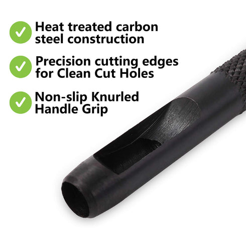 Spurtar Hollow Punch Set (6 pcs) Heavy Duty Round Leather Punch Set Kit Hole Punch Set Punch Cutter Tool for Watch Belt Cloth Leather Gaskets with...