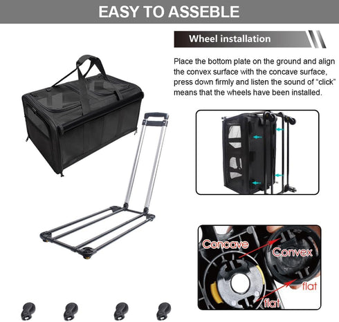 GJEASE Cat Rolling Carrier Wheels,Double-Compartment Pet Rolling Carrier Wheels,No Tools, Quick to Install, Quick to Remove....