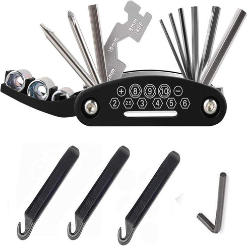 Bike Repair Tool Kit,16 in 1 Multi-Function Bike Bicycle Cycling Mechanic Repair Tool Kit with 3 pcs Tire Pry Bars Rods, Motorcycle Portable Repai...