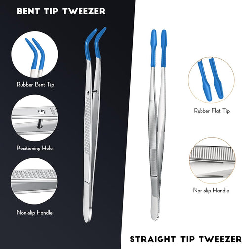 2 Pieces Tweezers with Rubber Tips Set PVC Rubber Coated Tips Bent and Straight Flat Tip Tweezers Stamp Coins Jewelry Hobby Crafts Industrial Elec...