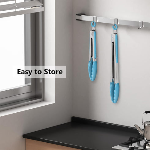 Set of 2 Kitchen Tongs, Premium Stainless Steel Locking 9-Inch & 12-Inch Silicone Grilling Barbeque Cooking Food Tong, Blue...