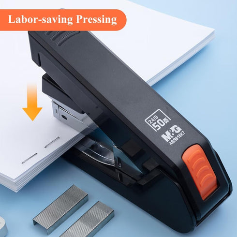 M&G Effortless Desktop Stapler 50 Sheet Capacity, One Finger Stapling, Includes 1000 Staples and Staple Remover, Portable Space Saving Stapler for...