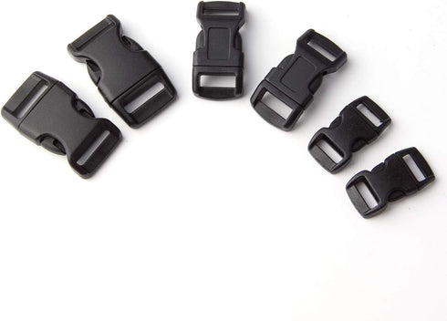 JIAKAI 60 pcs -5/8, 1/2, and 3/8 inch Black Plastic Contoured Side Release Buckles For Paracord Bracelets(20 Each)...