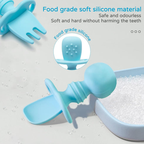 Silikong Silicone Utensils, Baby Fork and Spoon Set, Training Utensils, Baby Led Weaning Stage 1 for Ages 6 Months (Blue)...