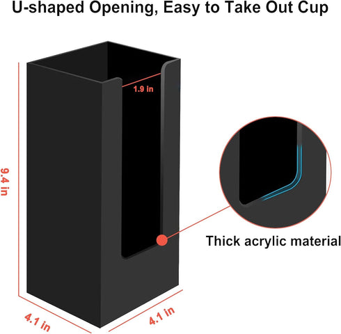 Coffee Cup Dispenser, Cup and Lid Organizer fits 5 to 16 oz Disposable Paper & Plastic Cups, Acrylic Cup Holder for Table Countertop, Black...
