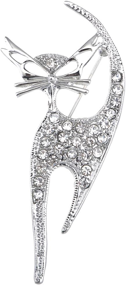 Alilang Silvery Tone Clear Crystal Colored Rhinestones Cat Kitten Cut Out Brooch Pin...