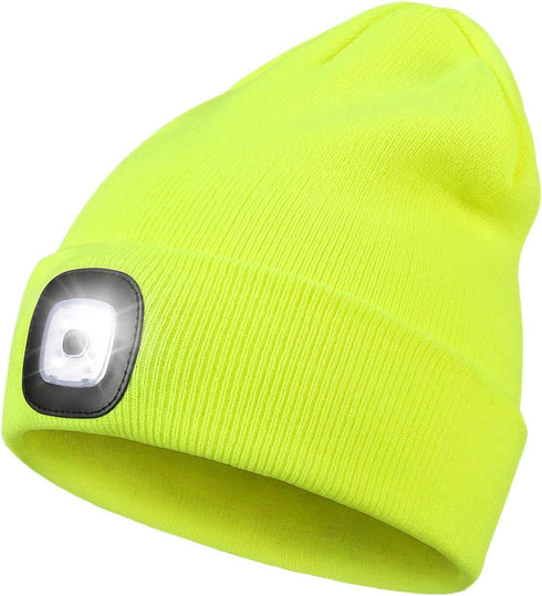 LED Beanie with Light,Unisex USB Rechargeable Hands Free 4 LED Headlamp Cap Winter Knitted Night Lighted Hat Flashlight Women Men Gifts for Dad Hi...