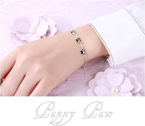 Ladytree S925 Sterling Silver Puppy Dog Cat Pet Paw Print Bracelets1...