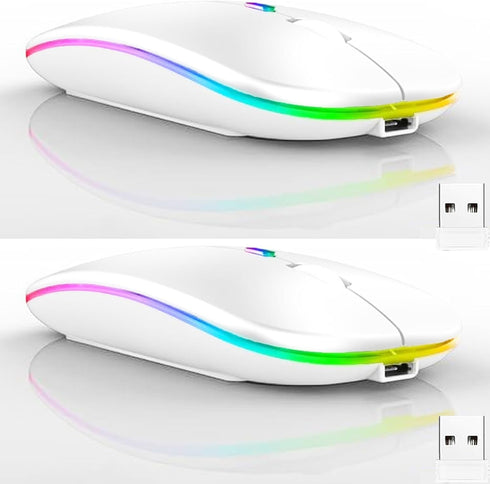 2 Pack Wireless Bluetooth Mouse,LED Dual Mode Rechargeable Silent Slim Laptop Mouse,Portable(BT5.2+USB Receiver) Dual Mode Computer Mice,for Lapto...