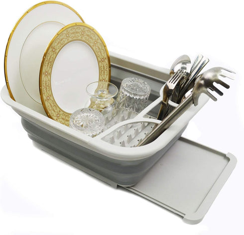 SAMMART Collapsible Dish Drainer with Drainer Board - Foldable Drying Rack Set - Portable Dinnerware Organizer - Space Saving Kitchen Storage Tray...