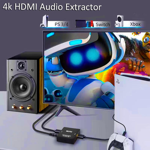 HDMI Audio Extractor, 4K HDMI to HDMI Splitter 3.5mm AUX Audio 1080P, Compatable for TV, PC, PS3/4/5, Blu-ray/DVD/HD Player, Projector, Sound Syst...