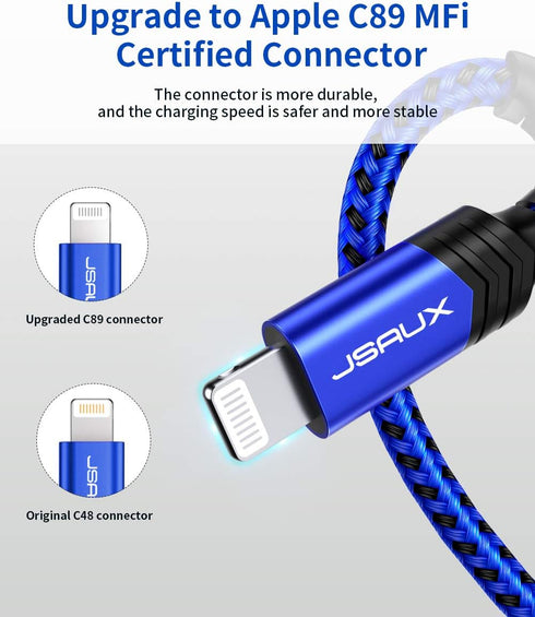 JSAUX ?Apple MFi Certified? Lightning Cable 6ft, iPhone Charger Cable Nylon Braided Heavy Duty, Upgraded C89 USB Lightning Cord for iPhone 11 Xs M...