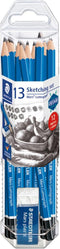 STAEDTLER Mars Lumograph Graphite Artist Pencil Pack, 12 Degrees (8B, 7B, 6B, 5B, 4B, 3B, 2B, B, HB, F, H, 2H), Mars Plastic Eraser, 61 100 P...
