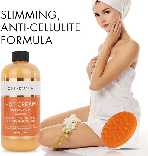 Cosmetasa Hot Cream Massage Gel with Massager Mitt- Natural and 87% Organic Cellulite Cream - Multi Use, Skin Toning Cream, Joints and Muscle - 8....