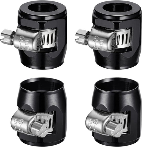 Flexible Rubber Pipe Clamps - 6AN Hose Finisher Clamp with Screw Band for 3/8 Fuel Line, 4Pcs/Pack Black Hose Connectors, Great for Fuel/Oil/Diese...