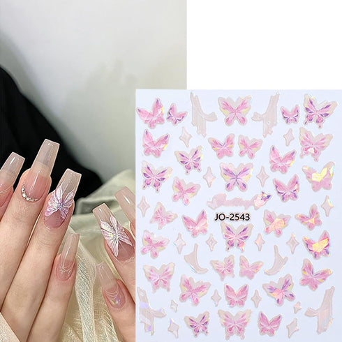 Butterfly Nail Art Stickers Nail Decals 8 Sheets 3D Self-Adhesive Laser Butterfly Design Nail Decals Holiday Nail Art Decorations Butterfly Manicu...