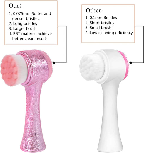 Face Brush 2 in 1, Facial Cleansing Exfoliating Brush with Ultra Fine Soft Bristles for Pore Deep Cleansing Silicone Double Side Face Wash Scrub B...
