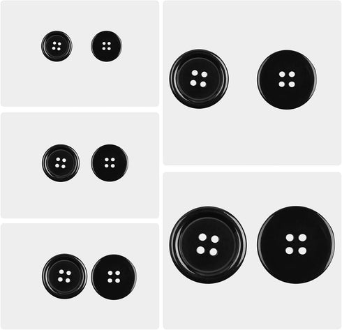 100 Pcs Premium Mixed Resin Sewing Buttons, kidoom Eco-Friendly 4-Hole Craft Buttons, 5 Sizes of Black Buttons Suitable for Sewing, DIY and Holida...