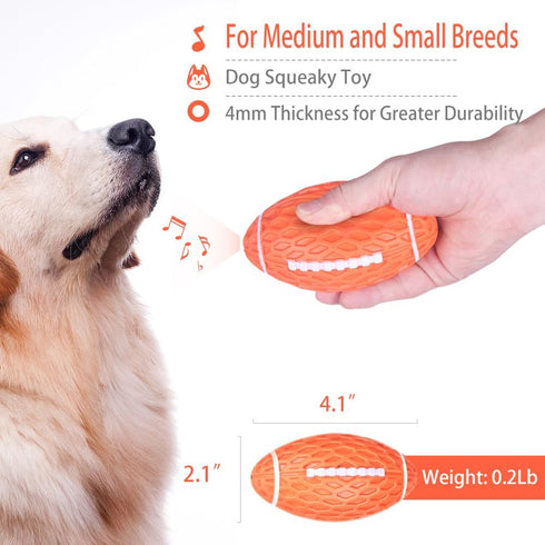 AUSCAT 2PCS Squeaky Rubber Dog Toy Balls, Indestructible Dog Ball for Aggressive Chewers, 4.1" Football Rugby Fetch Interactive Dog Toy for Small ...