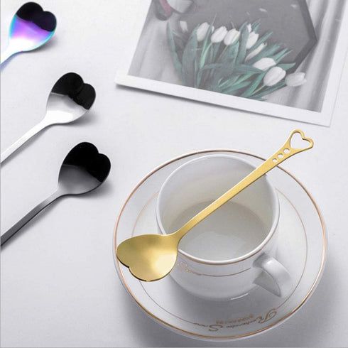 jinyatu Stainless Steel Dessert Spoon Creative Cute Heart Shaped Espresso Spoons Kitchen Accessory for Cake Tea Sugar Ice Cream Fruit 8 pieces (ro...