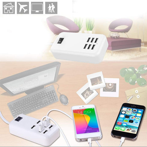 6 Ports USB Charger Hub Desktop US Plug AC Power Wall Travel Charging Adapter Slots Charging Station...