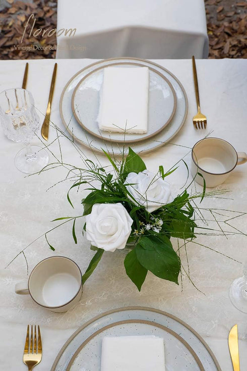 Floroom Artificial Flowers 25pcs Real Looking White Foam Fake Roses with Stems for DIY Wedding Bouquets Bridal Shower Centerpieces Floral Arrangem...