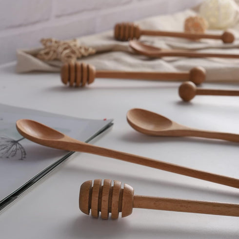 2pcs 6inch Honey Dipper Stick,2pcs 7.87inch Long Handle Coffee Stirring Spoons,Beech Wooden Honey Jar Spoons Stirrer,Dessert Iced Tea Cocktail Mix...