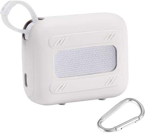for JBL Go 4 Waterproof Bluetooth Speaker Silicone Cover Case, Portable Silicone Travel Case with Carabiner, Protective Skin Case (Grey Case) - co...