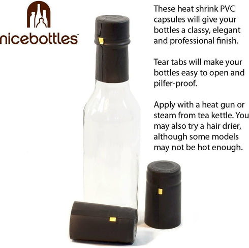 nicebottles Shrink Capsules, Black, 28x50mm, Pack of 30 - Compatible 5oz & 10oz Woozy & Hot Sauce Bottles - BOTTLE NOT INCLUDED...