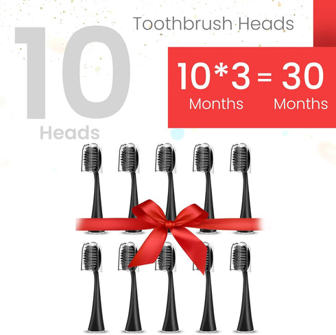 Replacement Toothbrush Heads for Burst Sonic Toothbrush with Dust Cover Caps, Charcoal Soft Bristles, Black, Pack of 10...