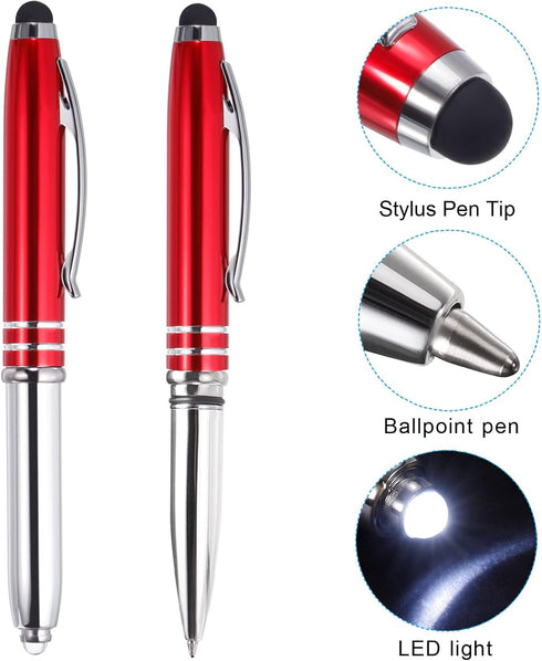 PATIKIL Ballpoint Pen with Stylus Tip and LED Flashlight, 2 Pack 3 in 1 Metal Pen Black Ink 1.0mm Medium Point Stylus Pen for Touch Screens, Red...