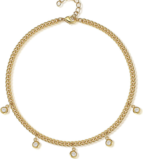 espere Bezel-Set CZ Necklace in Gold | Round Zirconia Solitaire Necklace Flat Curb Chain 18''...