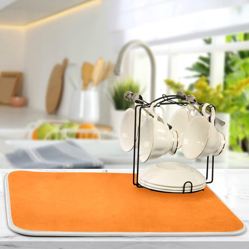 Orange Halloween Day Dish Drying Mat for Kitchen Counter Absorbent Microfiber Dry Dishes Mats Drainer Counter Mat 16 x 18 In Drying Dish Pad for C...