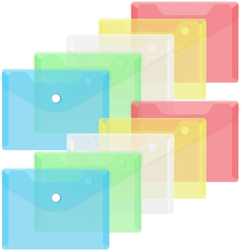 GoodSing Plastic Envelopes,10 Pack Clear Envelopes A6 Reusable Pouches Document File Organizer,Plastic Envelopes with Snap Closure for Money Recei...