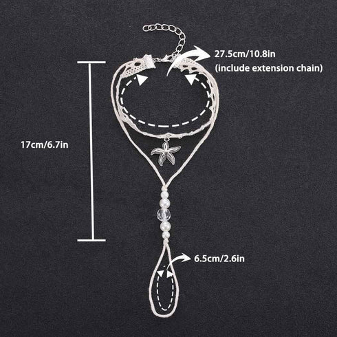 Boho Pearl Barefoot Sandals Beaded Anklets Bracelet Starfish Wedding Foot Chain jewelry 2pcs for Women and Girls...