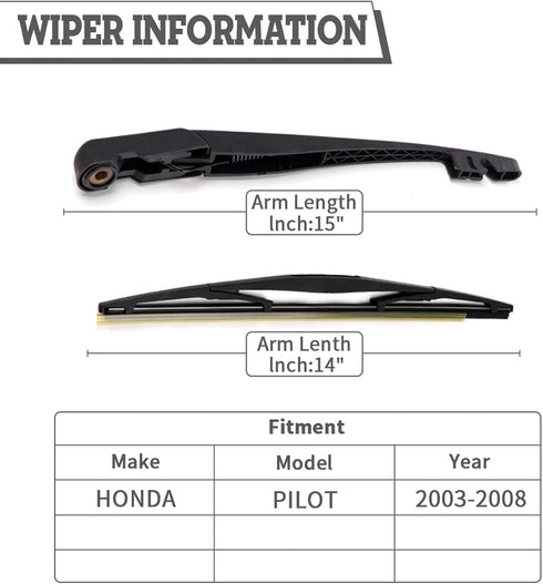 Rear Wiper Arm Blade Nut Set Replacement for Honda Pilot 2003-2008,if applicable, Back Wiper Accessories Assembly For Windshield Window,OE: 76740-...