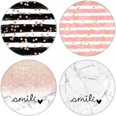 4 Pack Phone Grip,Cell Phone Holder for Smartphone,Finger Expanding Kickstand Stand - Rose Gold Confetti Black Stripes Smile...