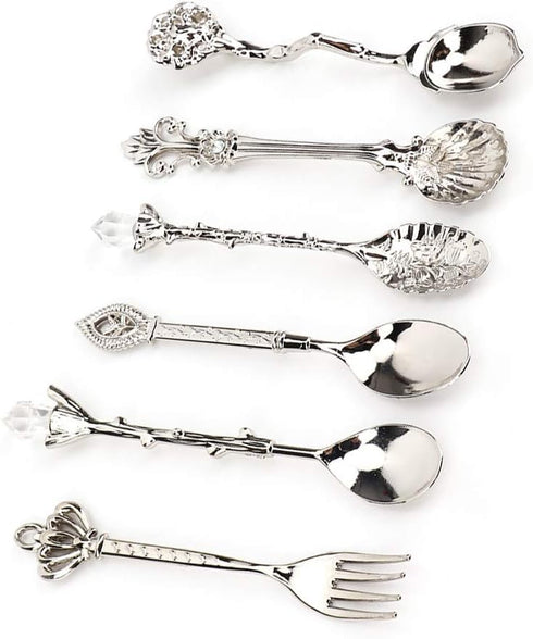 Fdit 6Pcs/Set Vintage Carved Coffee Spoon Teaspoon Retro Zinc Alloy Dessert Coffee Tableware Spoons Cutlery Kitchen(Silver)...