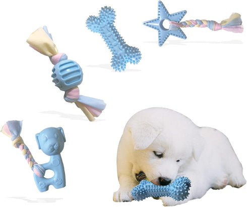 Puppy Toys for Teething, Dog Chew Toys for Small & Medium Breeds, Soothe Teething Pain, Lessens Anxiety, Durable, All-Natural Rubber and Cotton, 4...