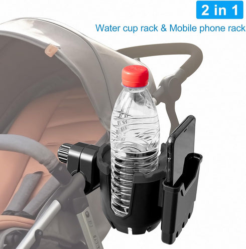 Stroller Cup Holder with Phone Holder, Cup Holder for Uppababy Stroller,Adjustable 2-in-1 Universal Cup Phone Holder for Stroller, Walker, Motorcy...