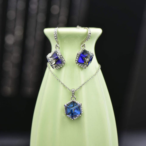 EVEVIC Colorful Cubic Austrian Crystal Pendant Necklace Earrings for Women 14K Gold Plated Hypoallergenic Jewelry Set...
