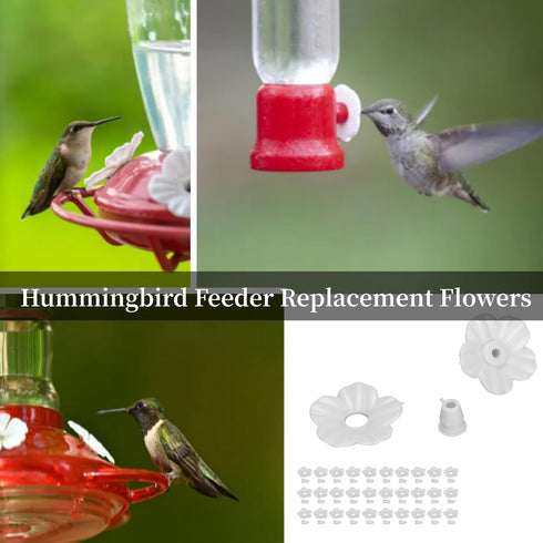 Bird Feeder Replacement Flowers, Unique Shape Multicolor Plastic Material Hummingbird Feeder Flowers for Home white...